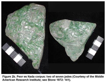 Figure 2b. Peor es Nada corpus: two of seven jades (Courtesy of the Middle American Research Institute; see Stone 1972: 141).