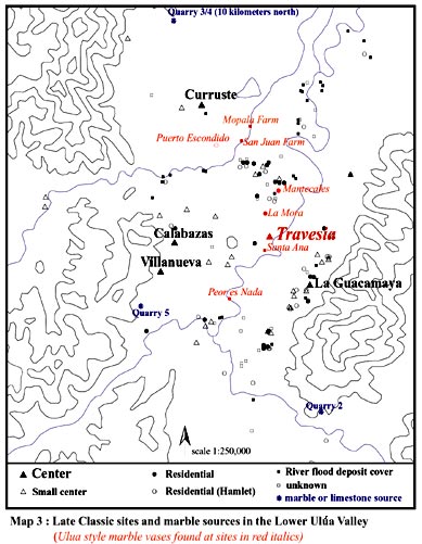 Map 3. Late Classic sites and marble sources in the Lower Ulúa Valley. Click to view higher resolution image.