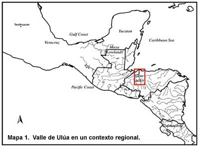 Mapa 1. El Valle de Ulúa en su contexto regional. Haga clic sobre la imagen para agrandar.