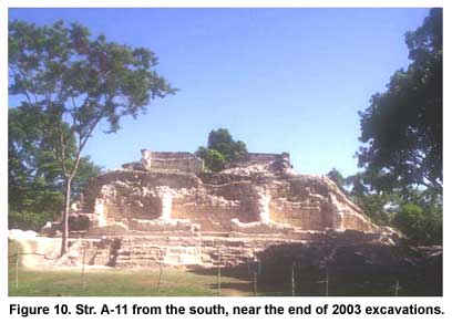 Figure 10. Str. A-11 from the south, near the end of 2003 excavations. Click to enlarge.