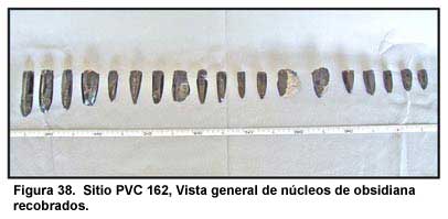 Figura 38. Sitio PVC 162, Vista general de núcleos de obsidiana recobrados.